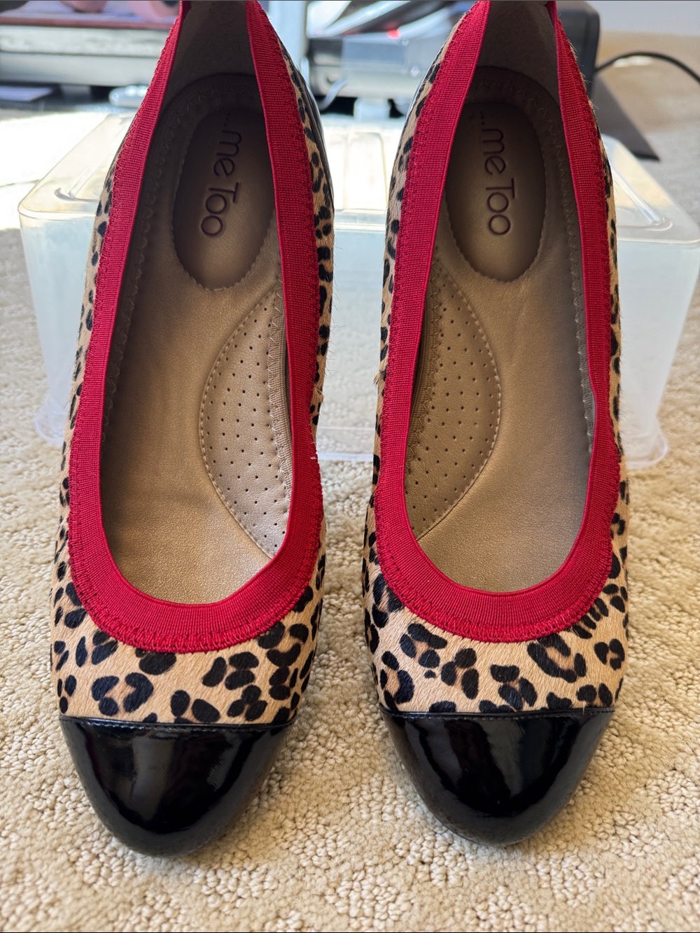 me too Leopard-Print Ballet Flats with Red Trim and Black Patent Cap